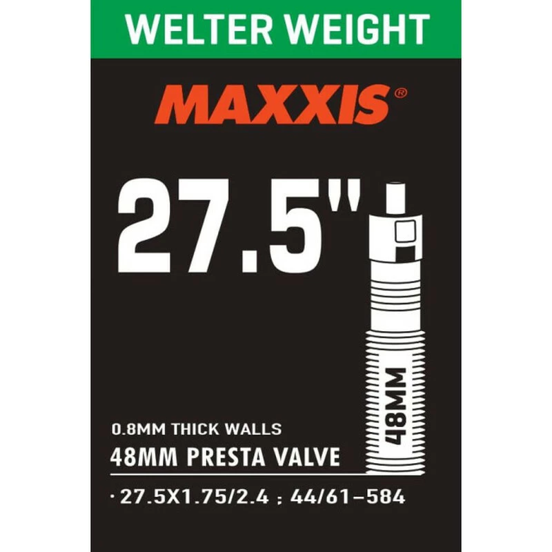 Maxxis Schlauch Welter Weight 0.8mm, Presta RVC 48mm (LL), 27.5x1.75-2.40, 44/61-584, Ventil 48mm 1 Maxxis Schlauch Welter Weight 0.8mm, Presta RVC 48mm (LL), 27.5x1.75-2.40, 44/61-584, Ventil 48mm