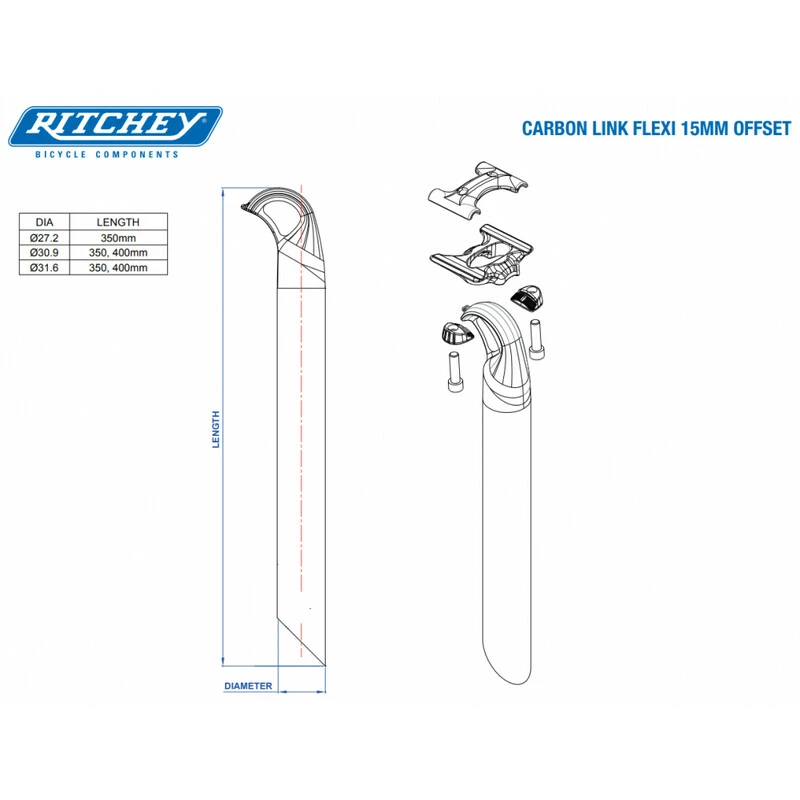 Ritchey Sattelstütze Superlogic 31.6mm, UD Carbon Matt, Single Bolt, 400mm 2 Ritchey Sattelstütze Superlogic 31.6mm, UD Carbon Matt, Single Bolt, 400mm – Bild 2